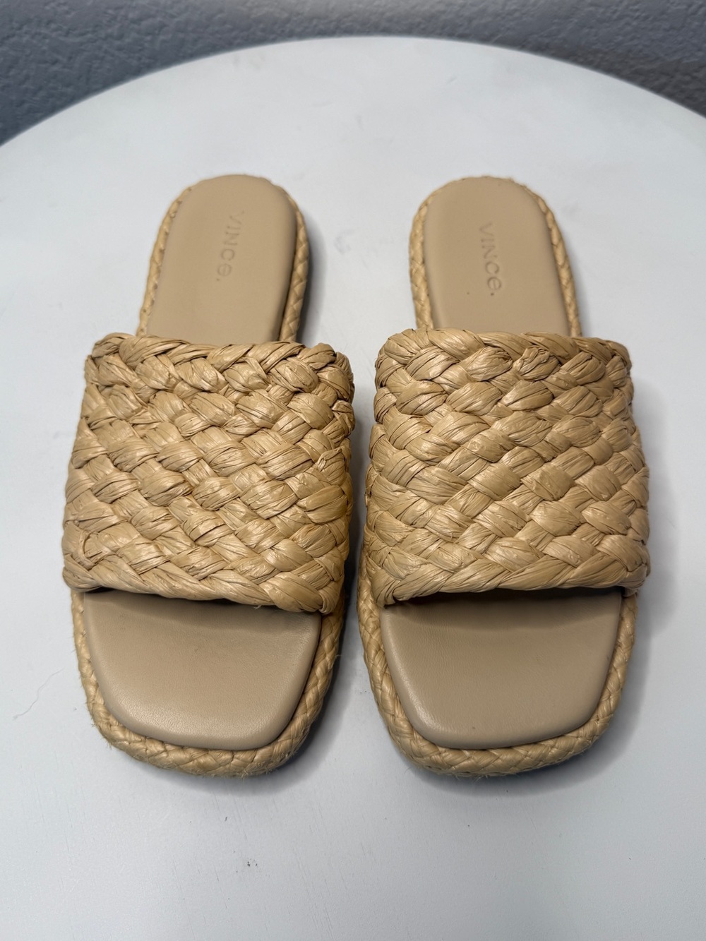 Vince Rumi Braided Slide Sandals Tan Woven Strap Size 7